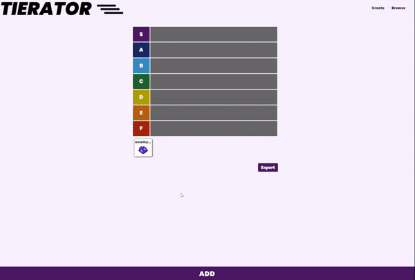 gif of the Tierator site, moving and adding entries